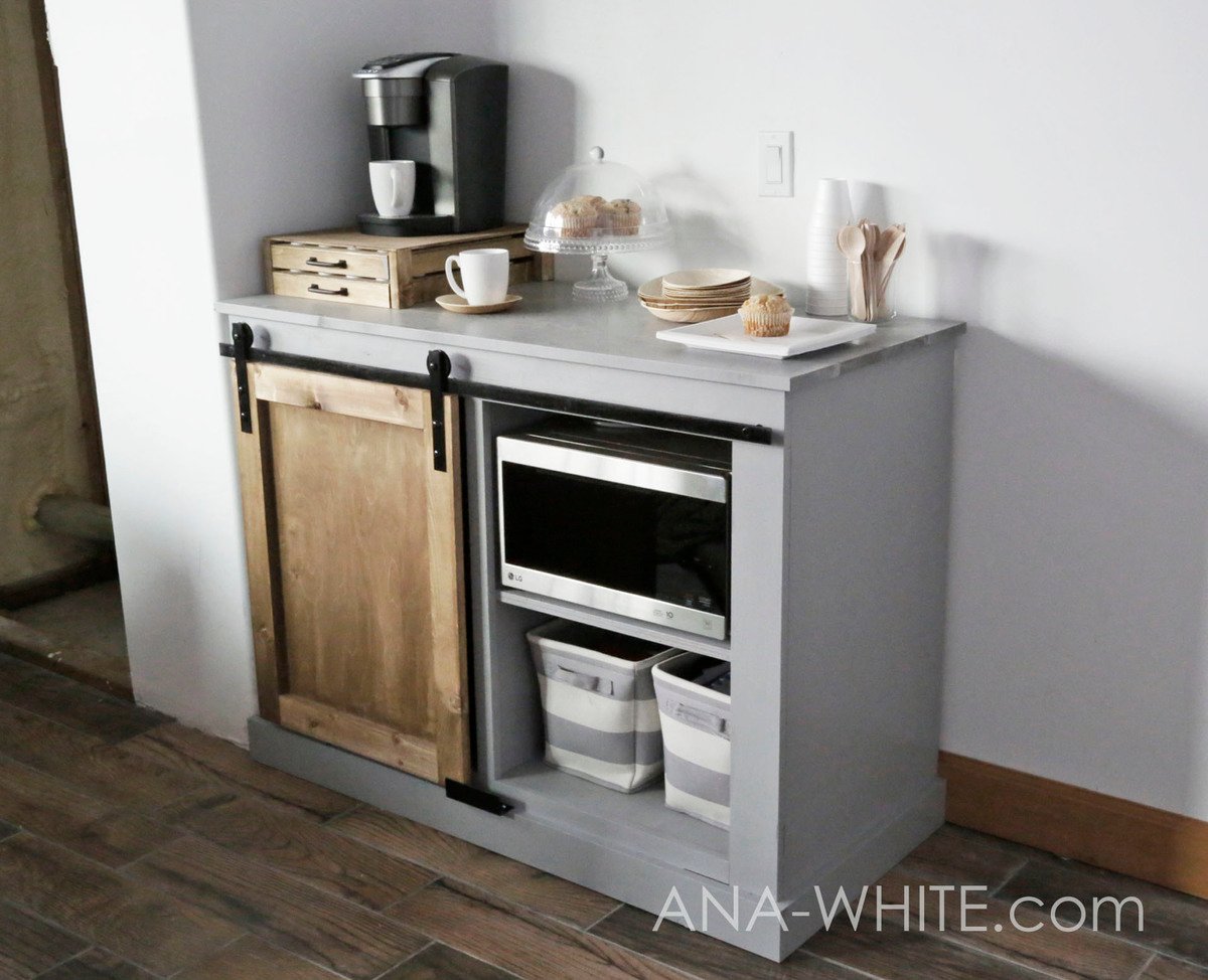 Barn Door Cabinet with Mini Fridge and Microwave | Ana White